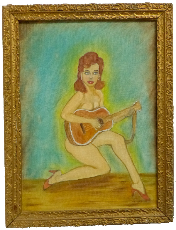 femme à la guitare.peinture.art modeste