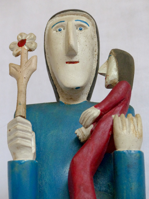 Vierge à l'enfant. Stanistaw Olesky. Pologne. Sculpture bois. Hauteur 50 cm. Collection Modestes et Hardis