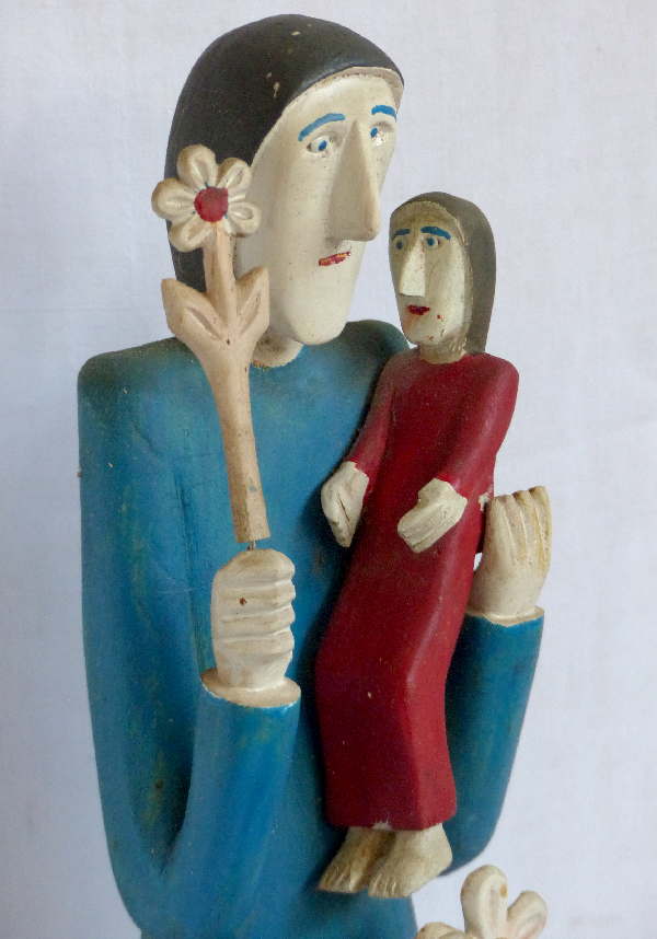 Vierge à l'enfant. Stanistaw Olesky. Pologne. Sculpture bois. Hauteur 50 cm. Collection Modestes et Hardis