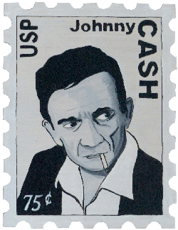 Laurent Jacquy. Johnny Cash. Peinture sur bois, portrait, art modeste, art singulier. Modestes et hardis.